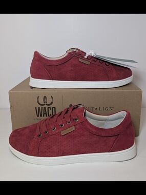 Waco Revitalign Women’s Burgundy Suede Sneakers - Size 6.5 - NIB Orthotic Comfor